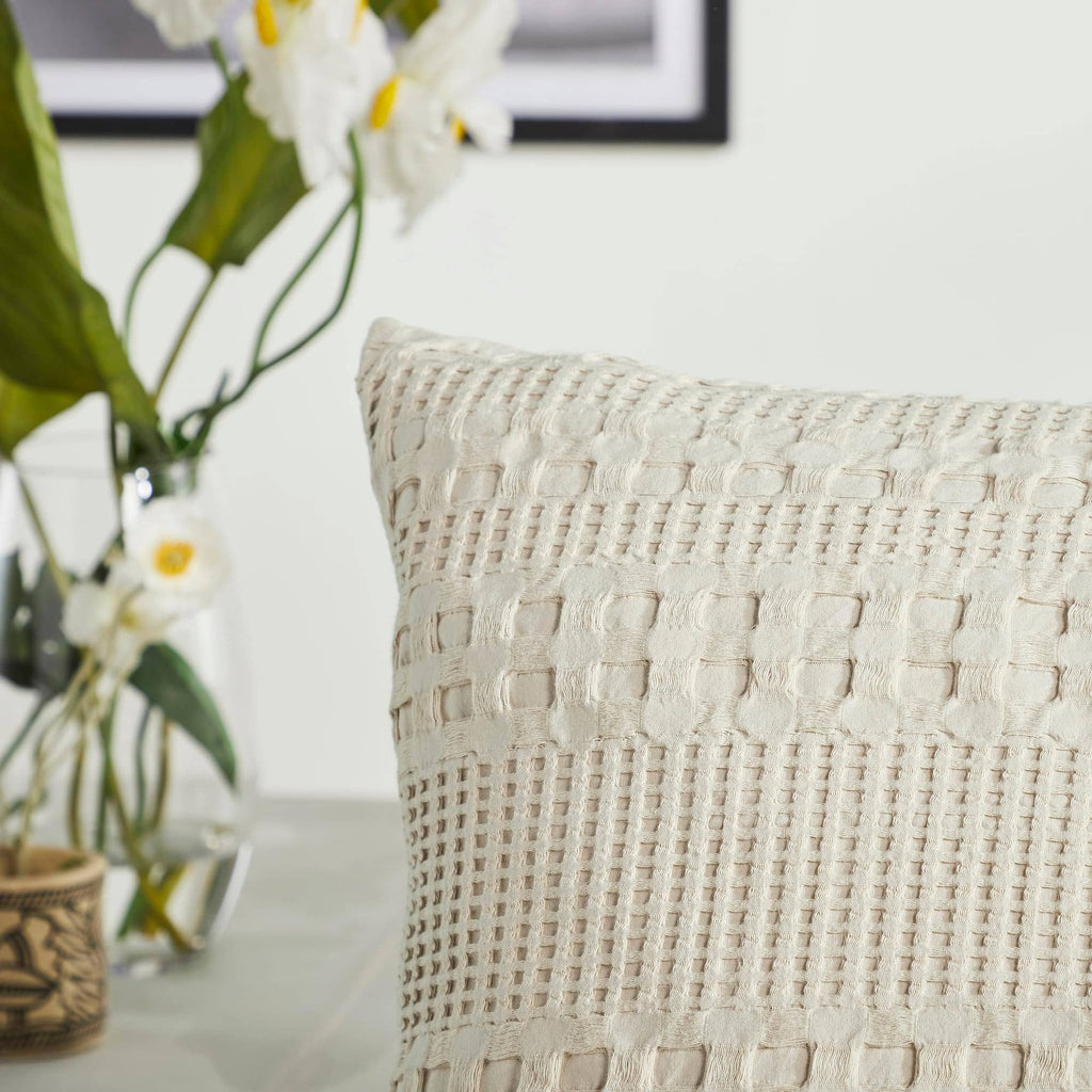VHC Brands Waffle Weave Natural Pillow Covers 24x24 (Set of 2) - Farmhouse Boho Decorative Throw Pillow Shams for Bedroom & Living Room Decor