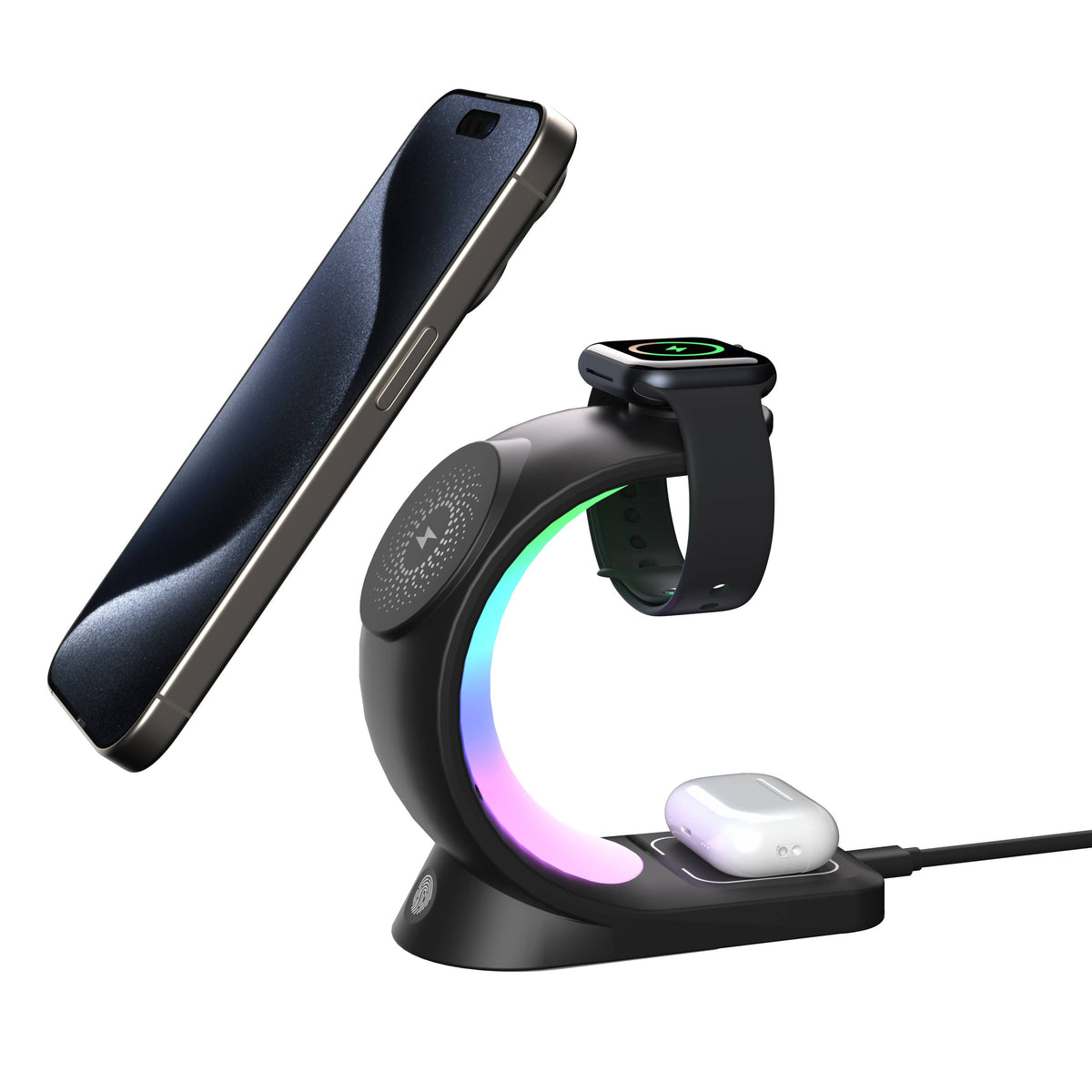 3-in-1 Charger Station w/ Night Lamp & Adapter