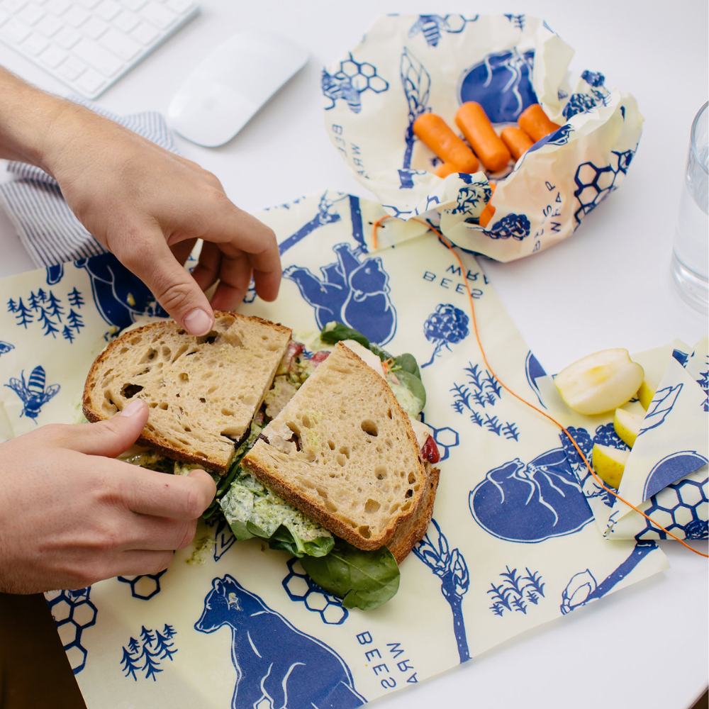 Lunch 3 Pack Beeswax Food Wrap - Bees & Bears Print