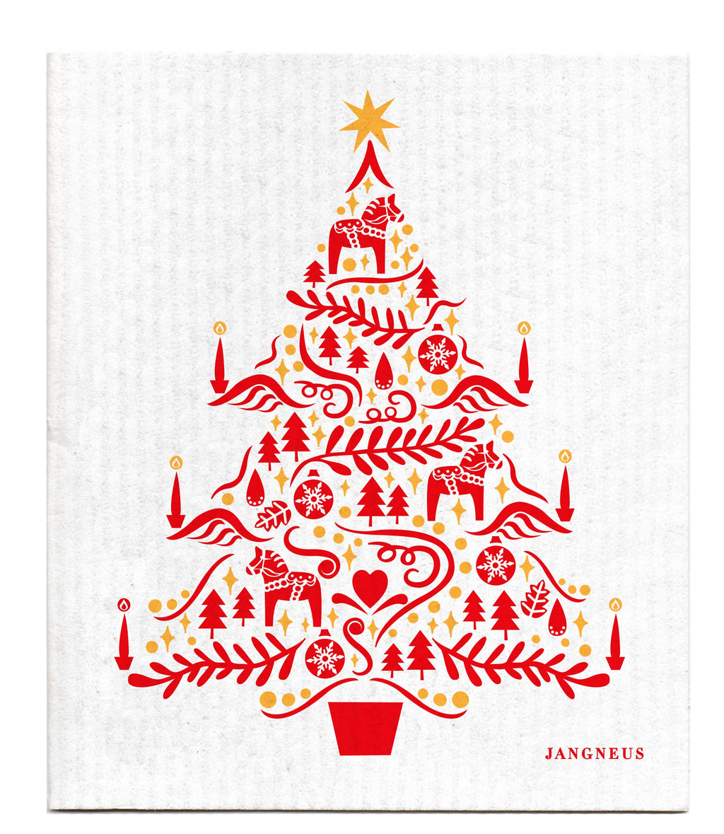 Swedish Dishcloth - Scandi Christmas Tree - Red
