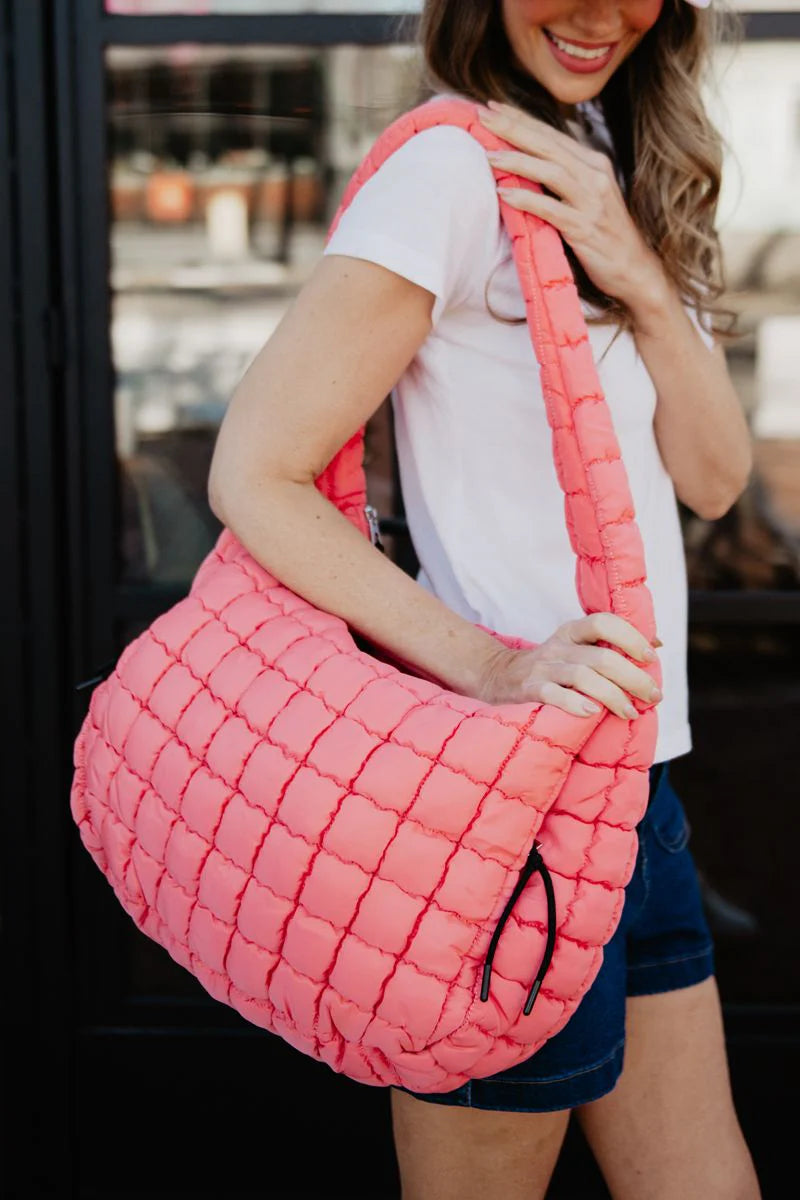 Coral Oversized Quilted Women's Tote Bag