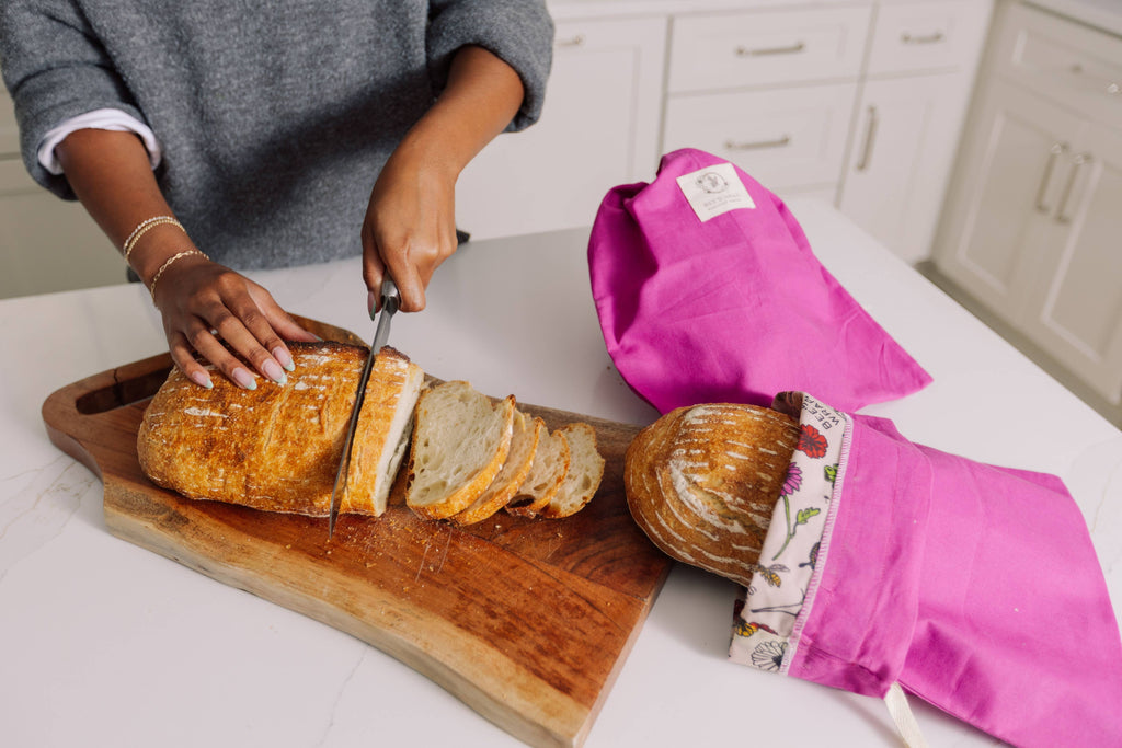 Artisan Bread Bag - Magenta, Meadow Magic lined