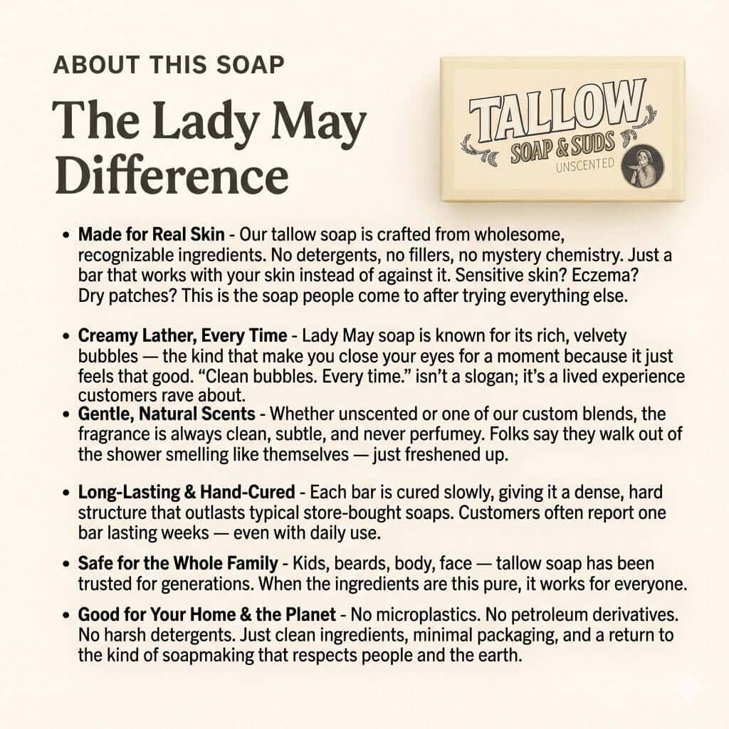 All-Natural Tallow Bar Soap - with Grass-Fed Beef Tallow