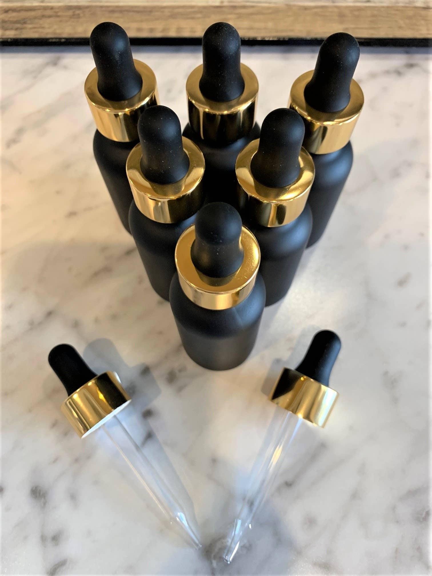 1oz Black Matte Glass Bottle with Black & Gold Glass Dropper