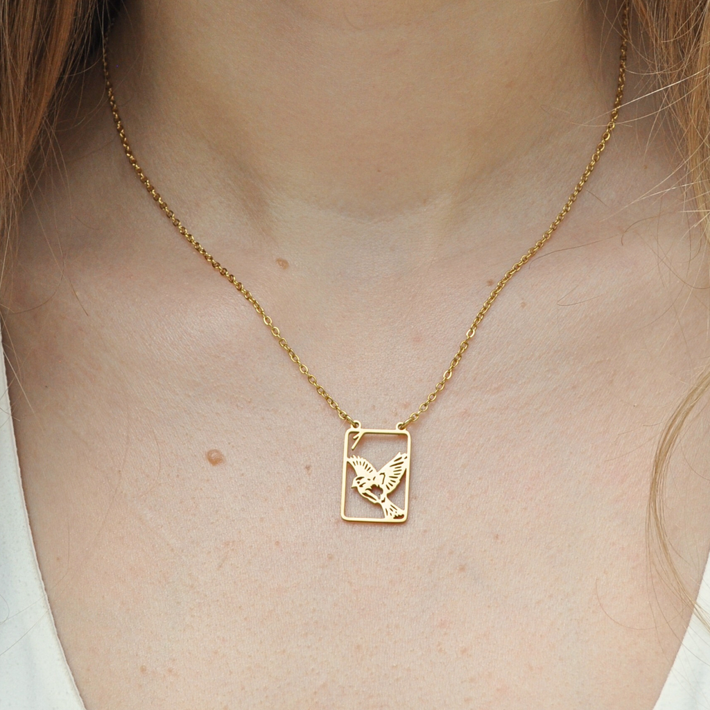 Mahjong Necklace, One Bam Bird Filigree Sparrow