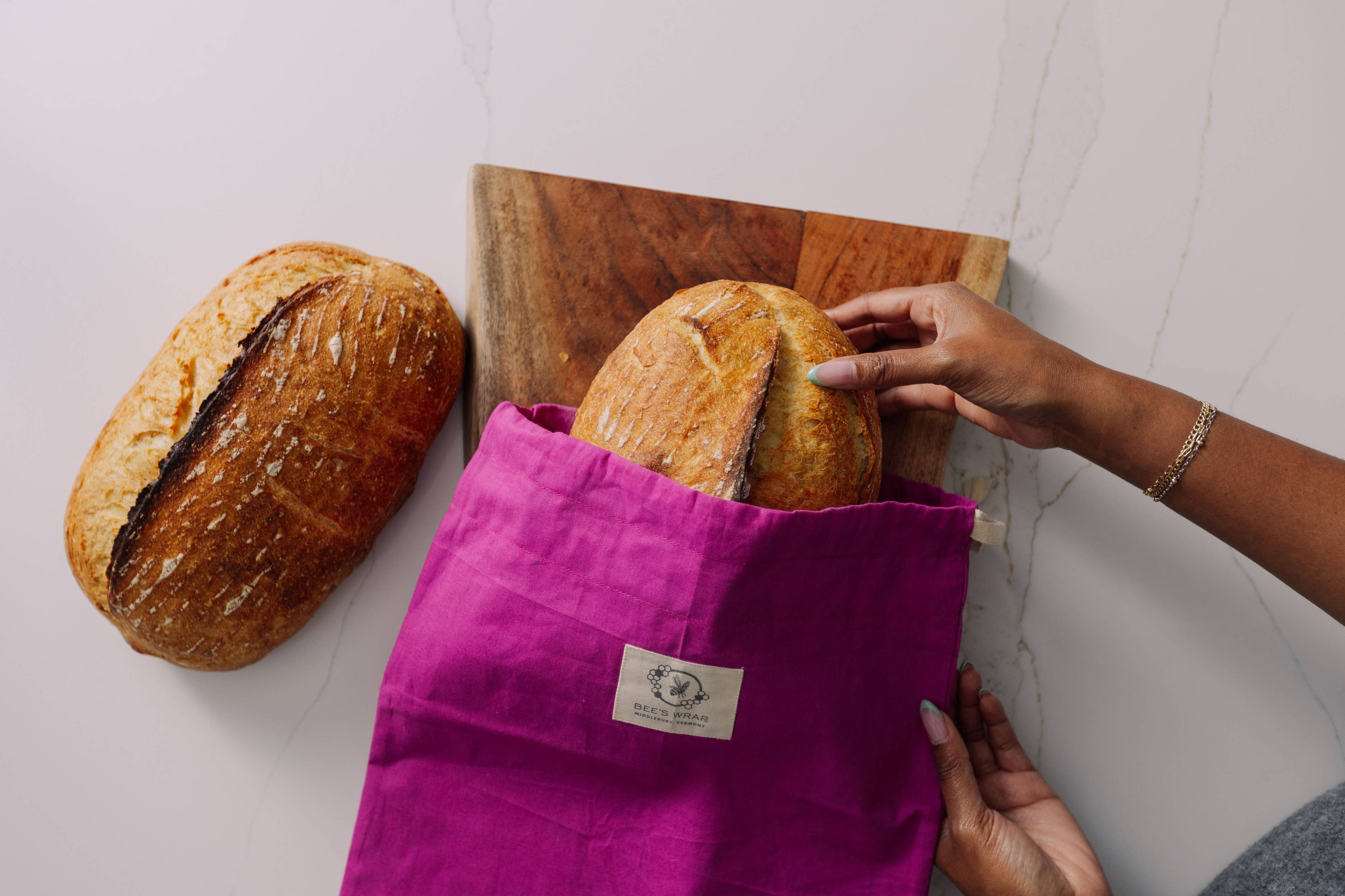 Artisan Bread Bag - Magenta, Meadow Magic lined