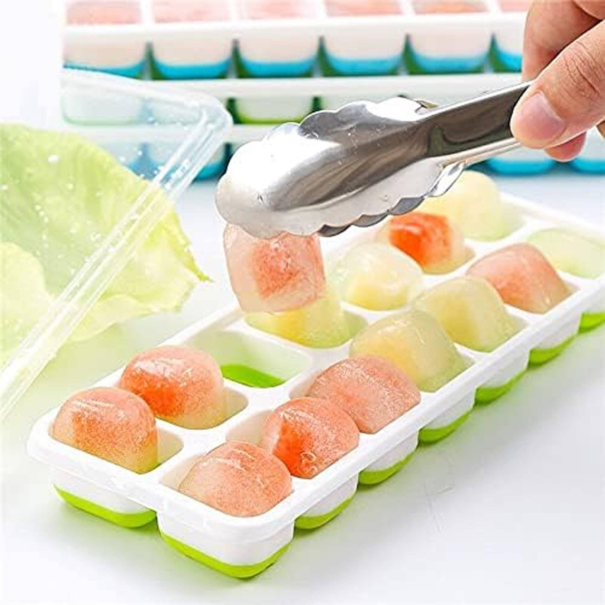 2 Pack Silicone stackable Ice Cube Trays - (White+Green)