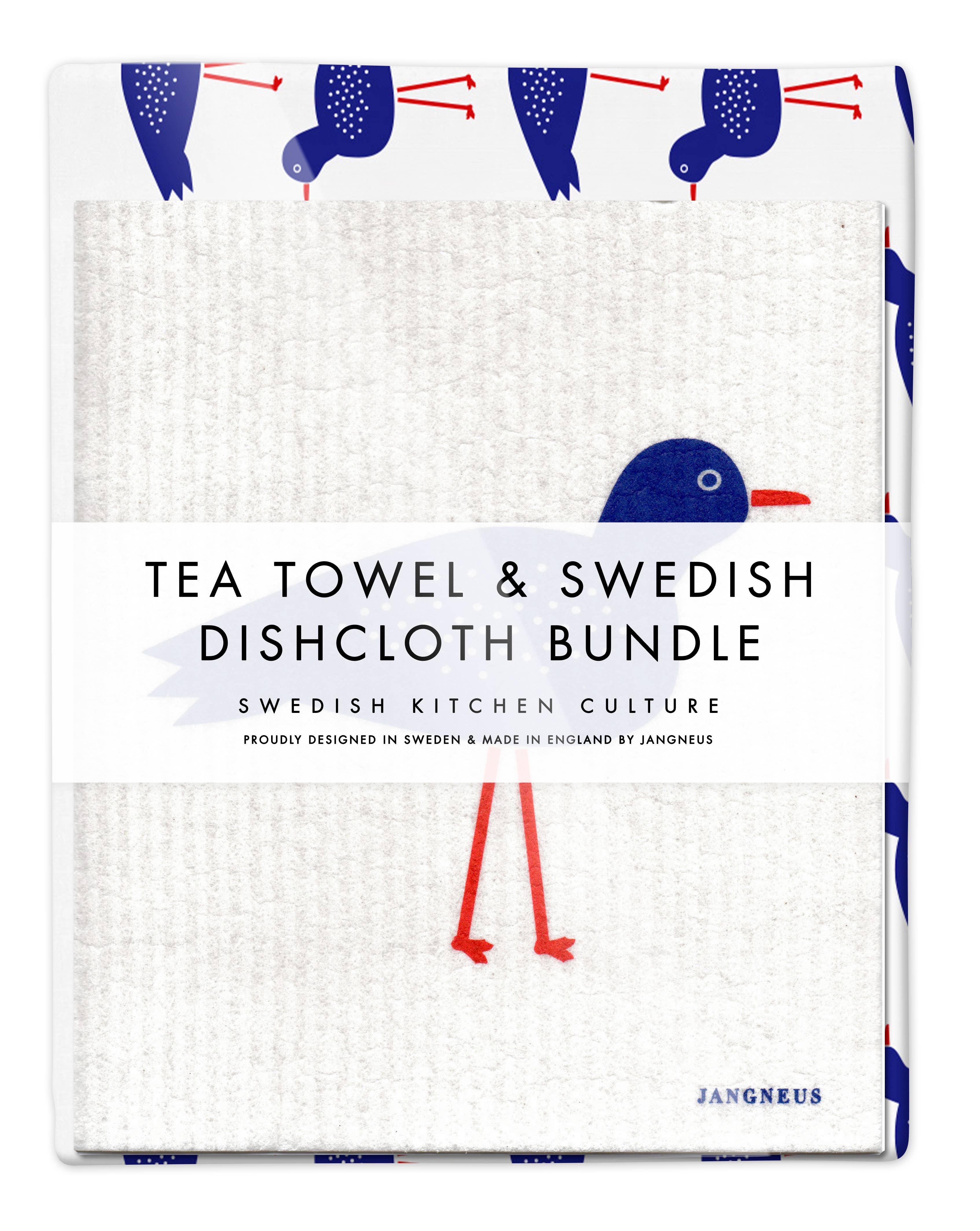 Swedish Dishcloth & Tea Towel Bundle -  Bird - Blue