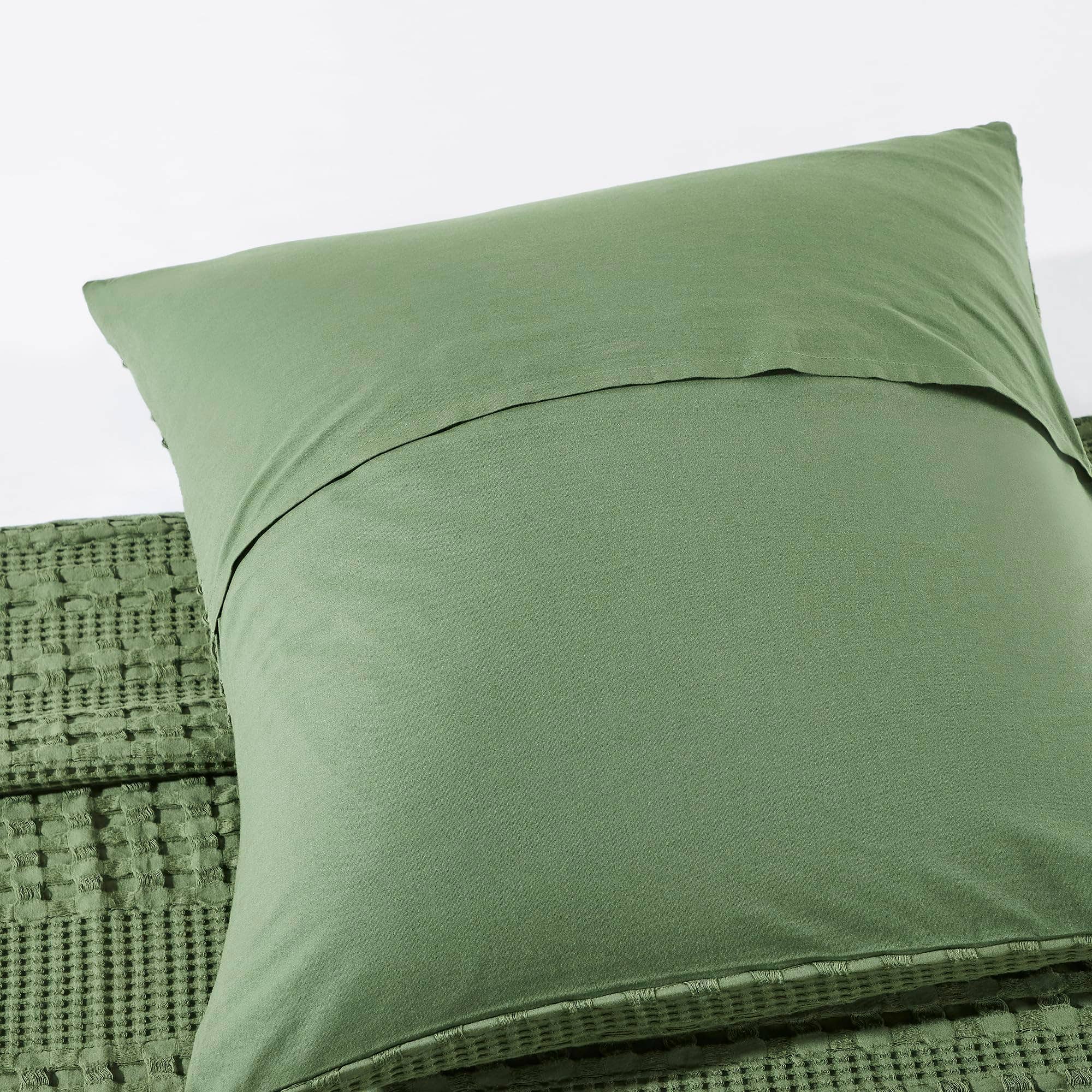 VHC Brands Waffle Weave Olive Green Pillow Covers (Set of 2) 24x24 - Decorative Throw Shams for Farmhouse, Boho Bedroom & Living Room Decor