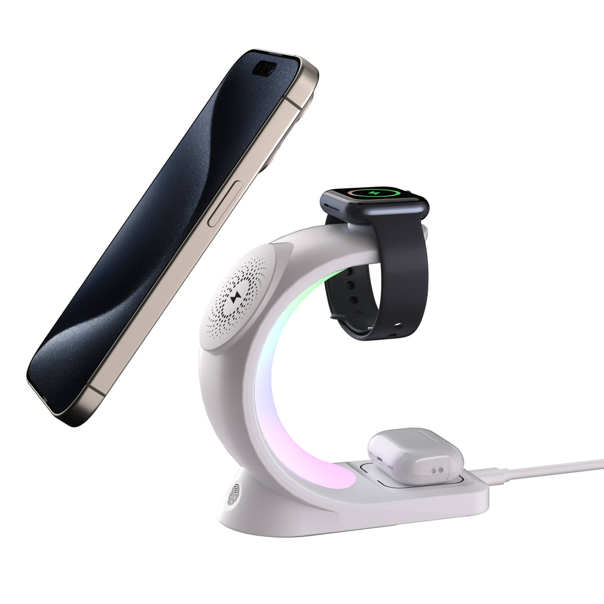 3-in-1 Charger Station w/ Night Lamp & Adapter