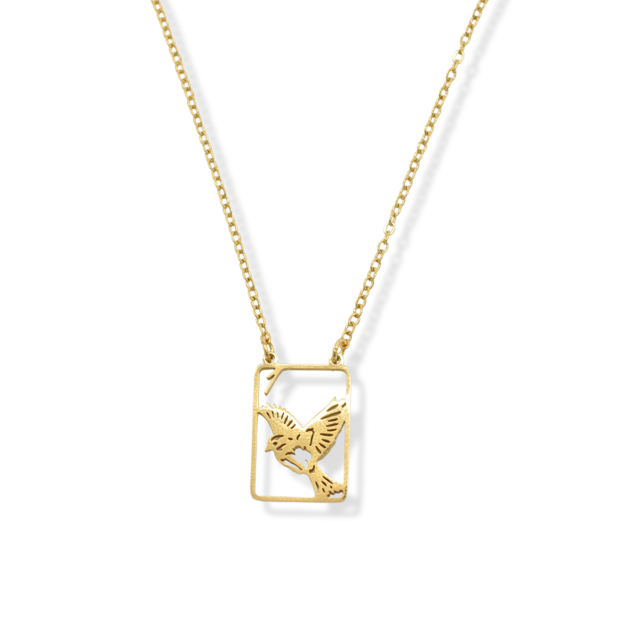 Mahjong Necklace, One Bam Bird Filigree Sparrow