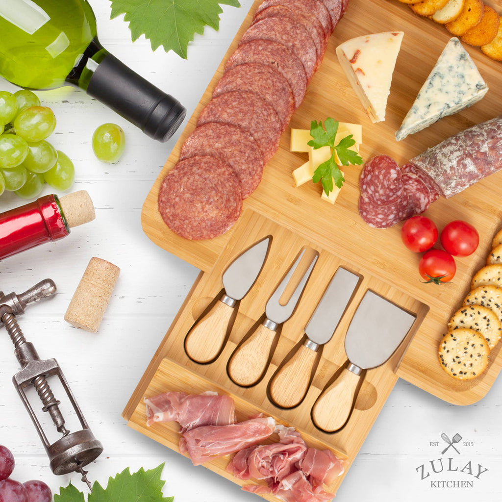 Bamboo Cheese Board with Cutlery & Drawer