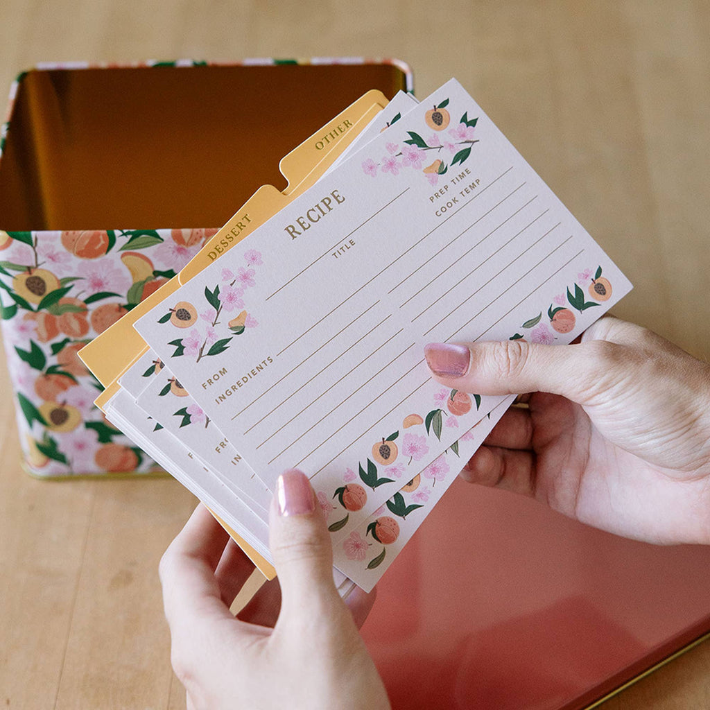 Peach Blossom Tin Recipe Box