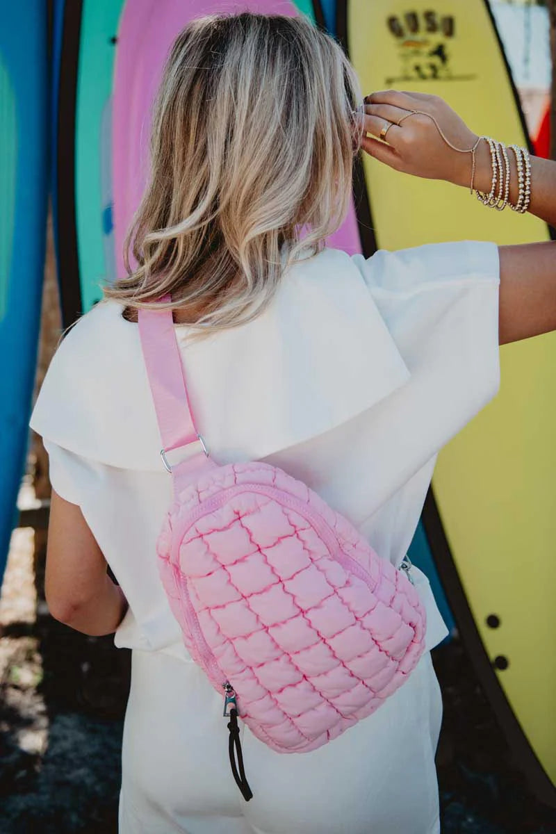 Light Pink Quilted Sling Crossbody Bag