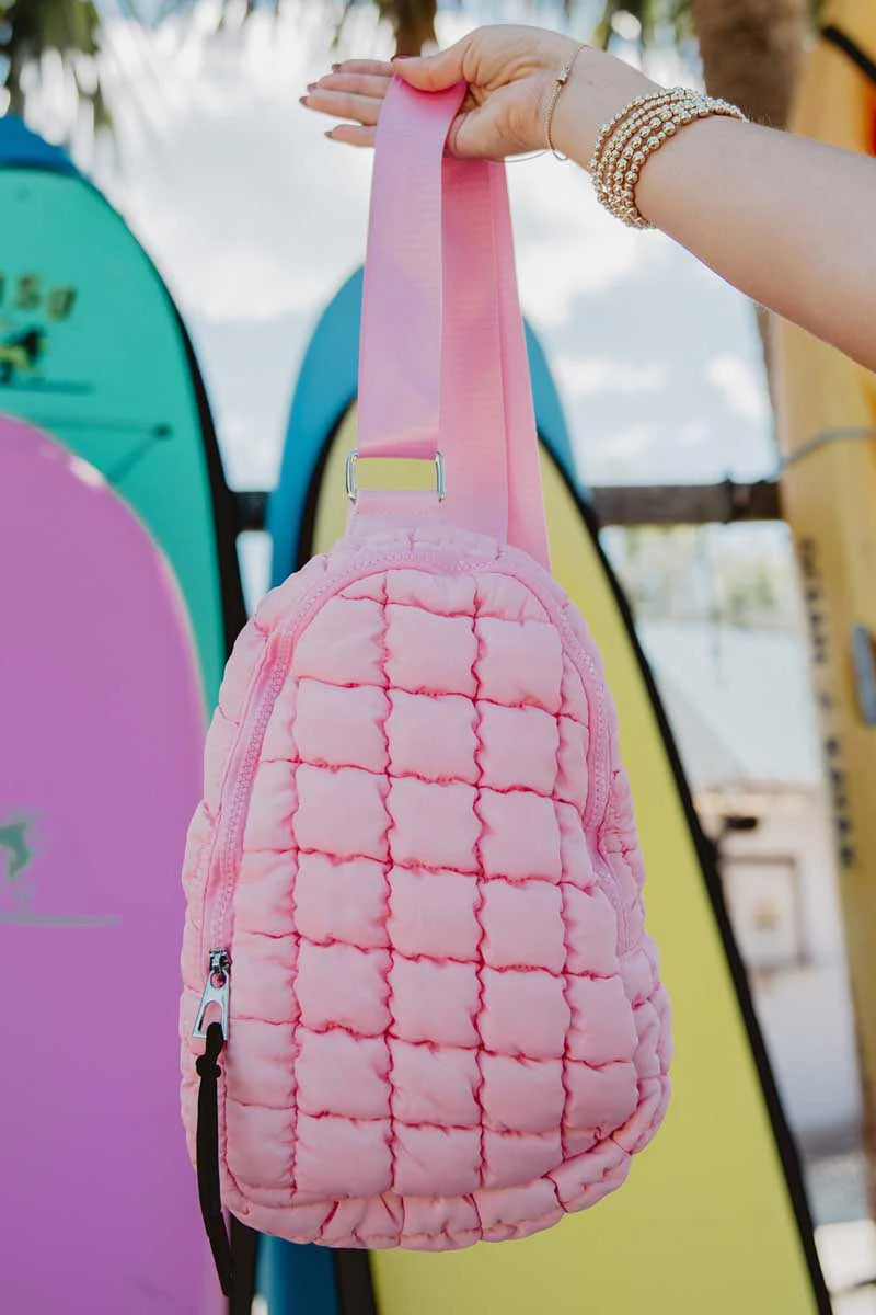 Light Pink Quilted Sling Crossbody Bag