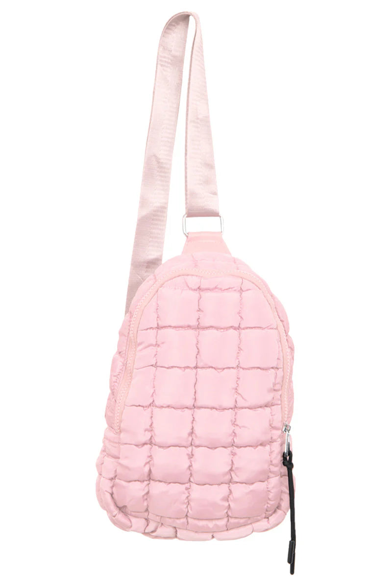 Light Pink Quilted Sling Crossbody Bag