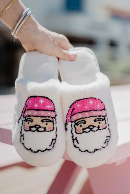 Pink Santa Face Happy Feet Slippers