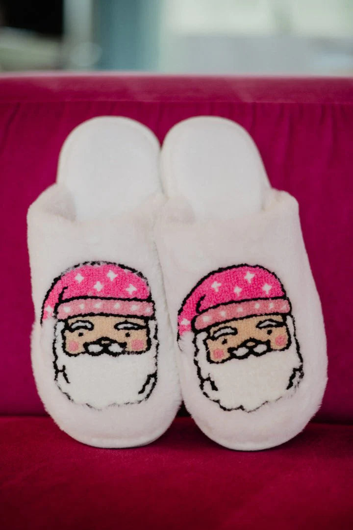 Pink Santa Face Happy Feet Slippers