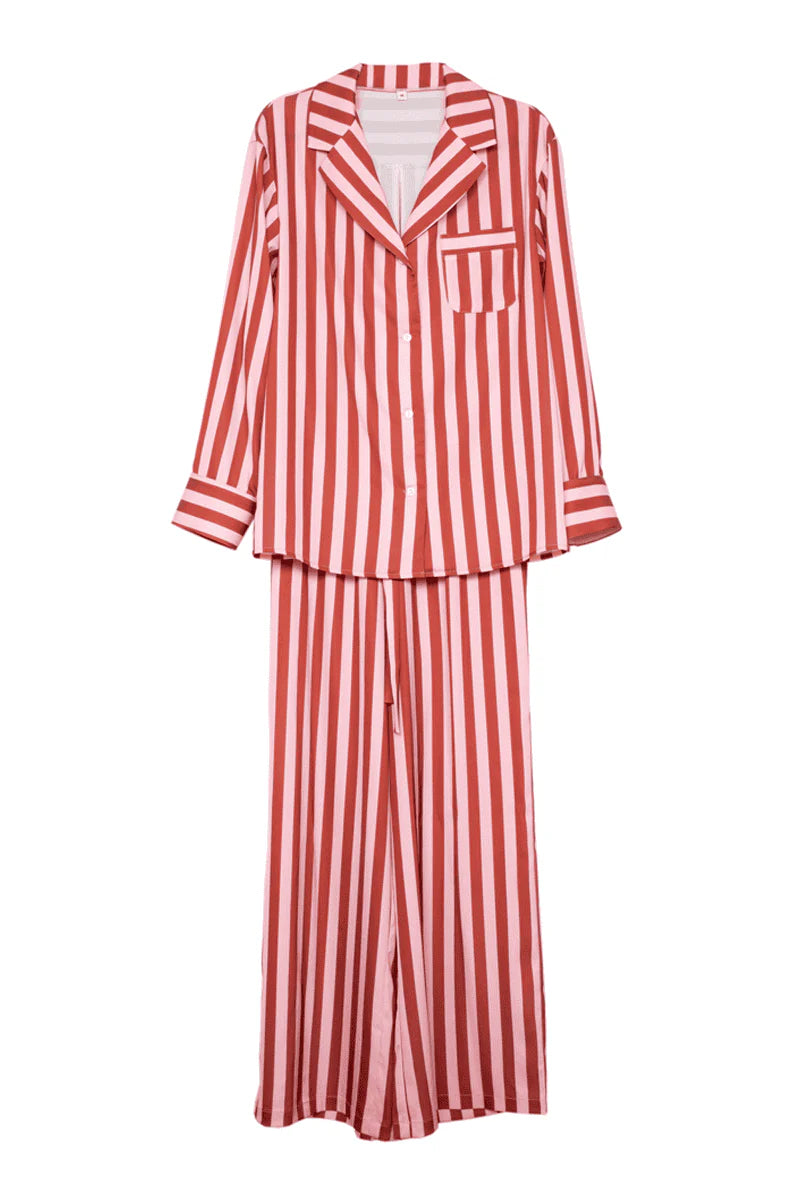 Blush Striped Satin Women Matching Pajama Pants