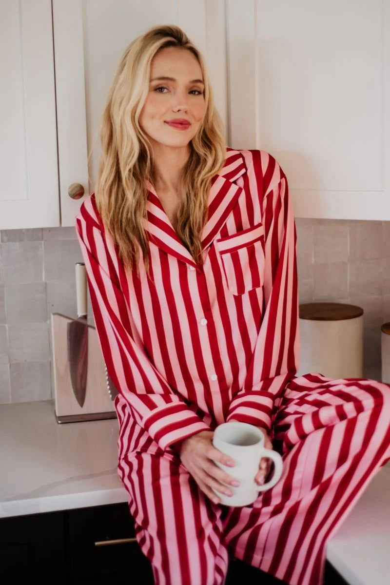 Blush Striped Satin Women Matching Pajama Pants