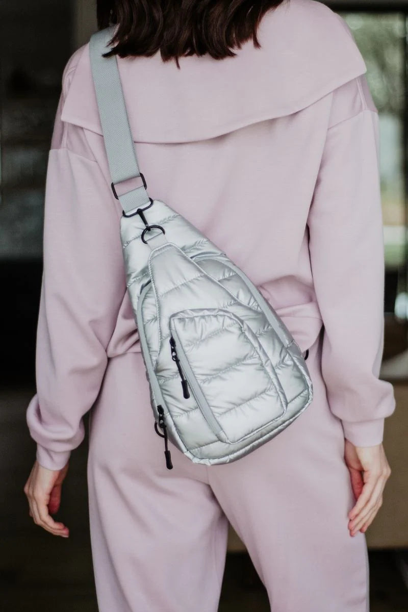 Silver Crossbody Metallic Sling Bag
