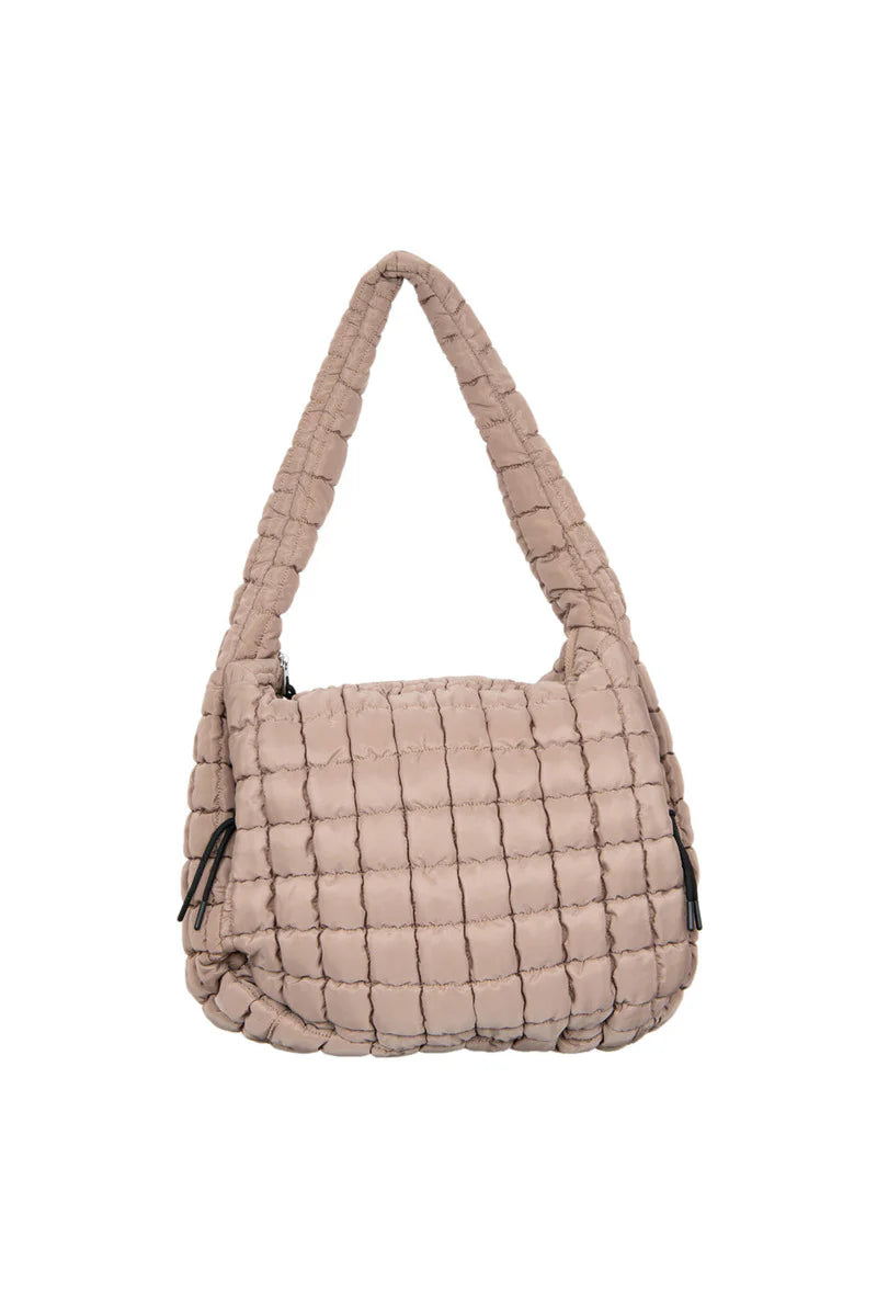 Tan Oversized Quilted Puffer Tote Bag